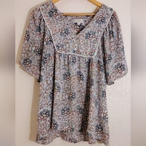 LOFT Floral Patterned Blouse in Blue and White